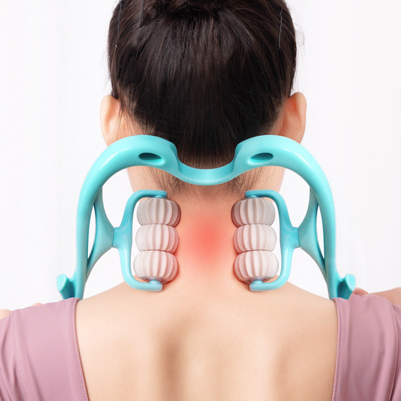Massageador Cervical de 6 Rolos – Alívio Imediato para Dores no Pescoço e Ombros