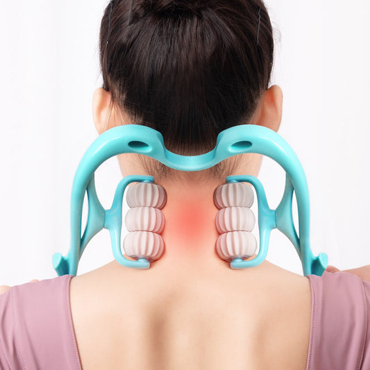 Massageador Cervical de 6 Rolos – Alívio Imediato para Dores no Pescoço e Ombros