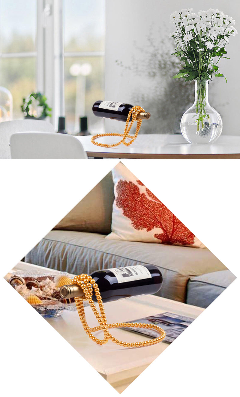 Porta-Garrafas de Vinho em Aço Inoxidável com Design de Colar de Pérolas