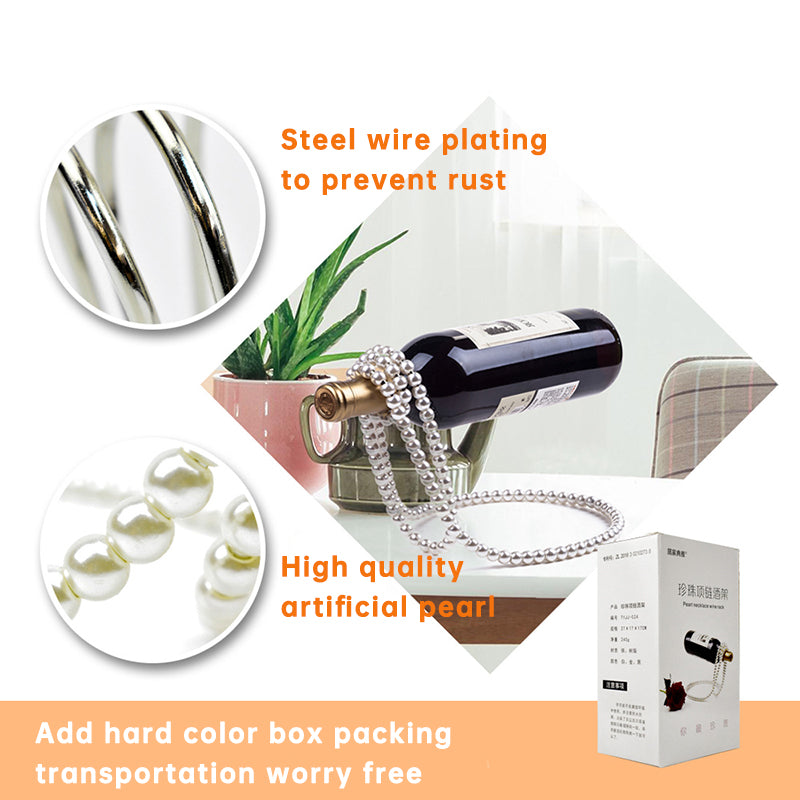 Porta-Garrafas de Vinho em Aço Inoxidável com Design de Colar de Pérolas