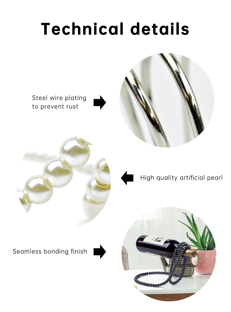 Porta-Garrafas de Vinho em Aço Inoxidável com Design de Colar de Pérolas